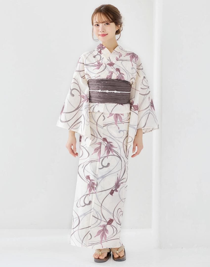 二部式浴衣 セパレート浴衣 3点set 水彩金魚美人 チャコール Y4-36-2
