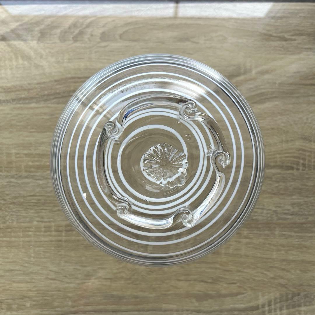 骨董　時代ガラス　瑠璃色フチ　希少　千段　糸巻き輪鉢　菓子器　氷コップ　ウラン②