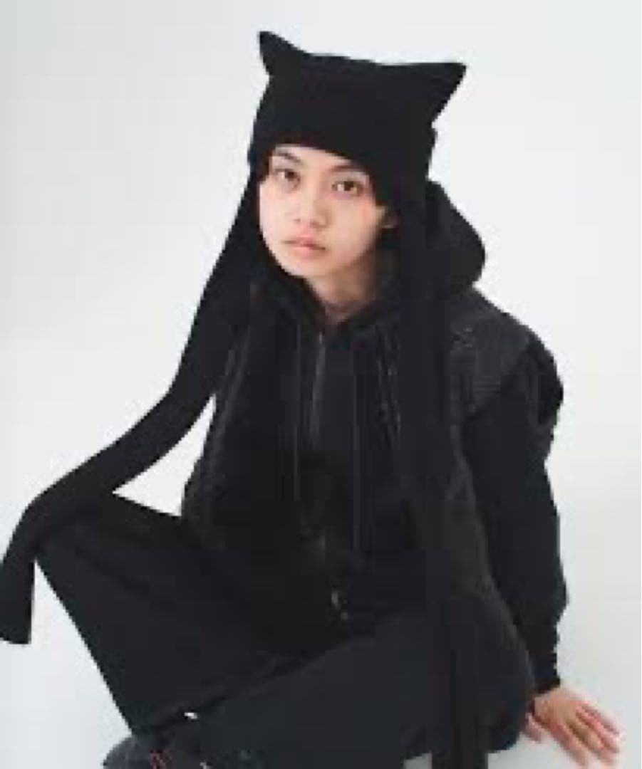 【soduk 】flat knit cap black 猫耳ビーニー