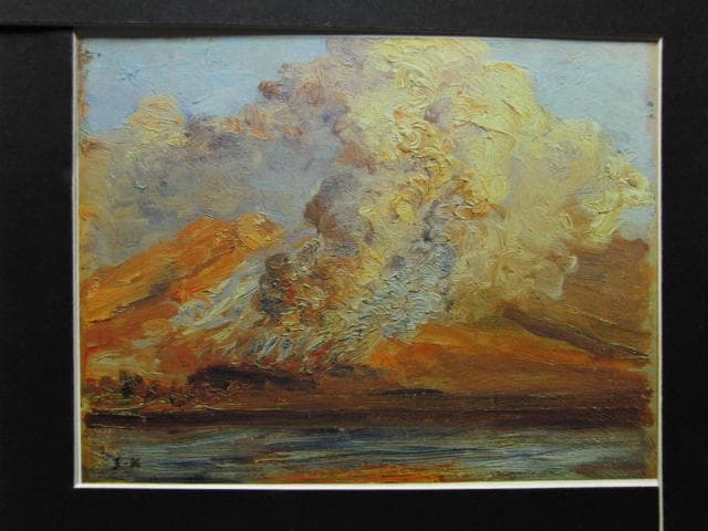黒田清輝、【桜島爆発図　噴煙】、希少な画集より、新品高級額・額装付