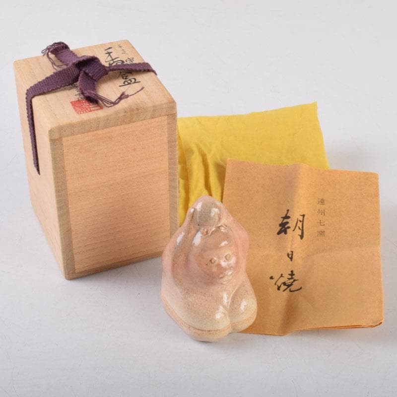 茶道具　朝日焼　七十四代　松林豊斎作　干支　申香合　共箱　V　8597