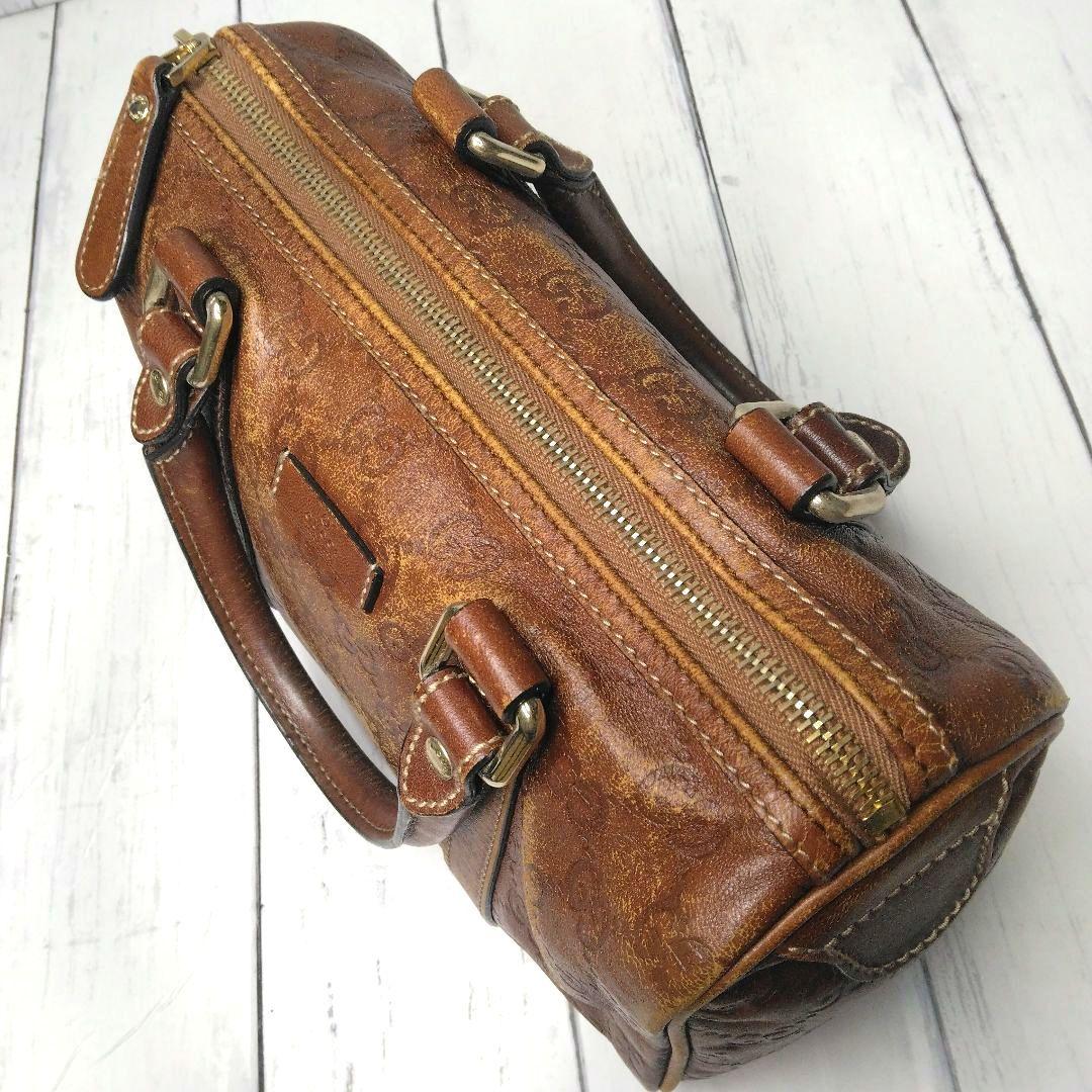 GUCCI ミニボストン　シマ　GGロゴ オールレザー　希少　総柄　493075