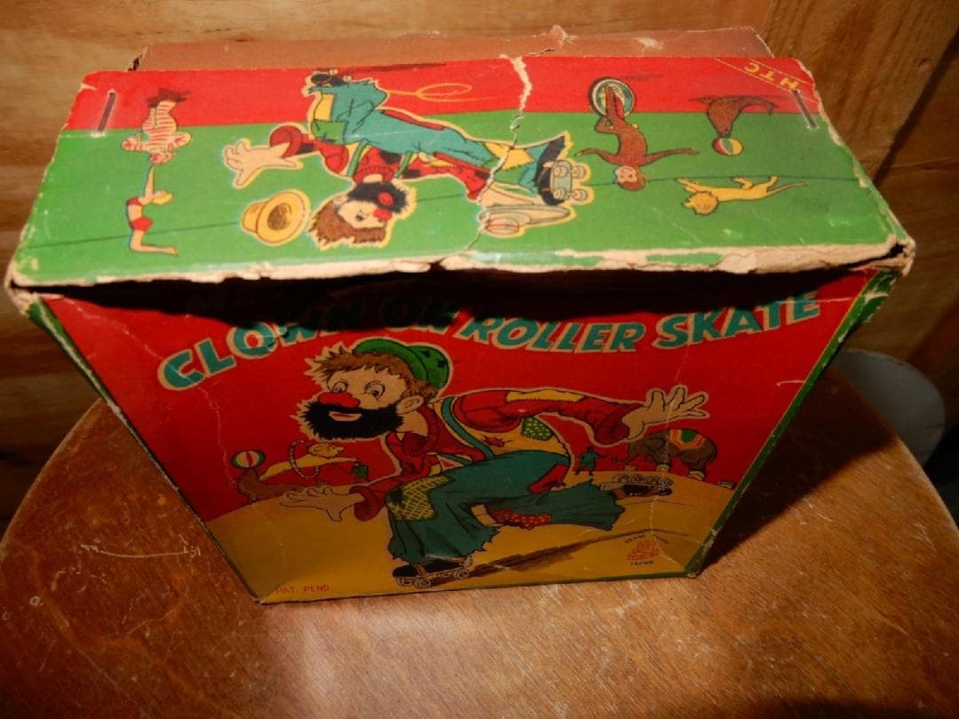 ☆動作済☆人気絶大 ブリキ50'S ピエロのローラースケート箱付☆全高約１６cm