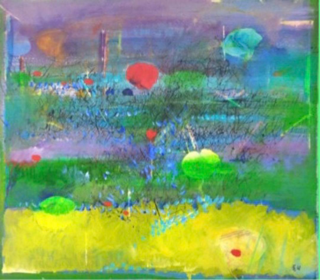 植松眞治「ローマにて」油彩 抽象画 額59×59cm 真作保証 送込