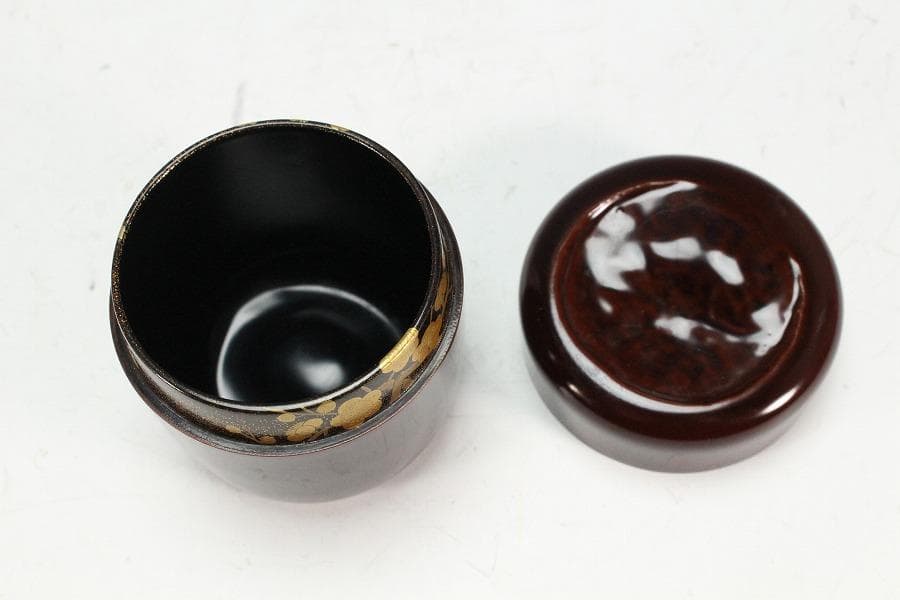 茶道具 竹材 内縁 松竹梅蒔絵 棗 平安 鈴木光入作 共箱 美品K-LC713