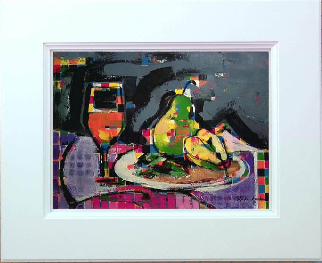 油絵 絵 絵画インテリア額付(青緑＋金色の枠) uF6-062204 静物 果物