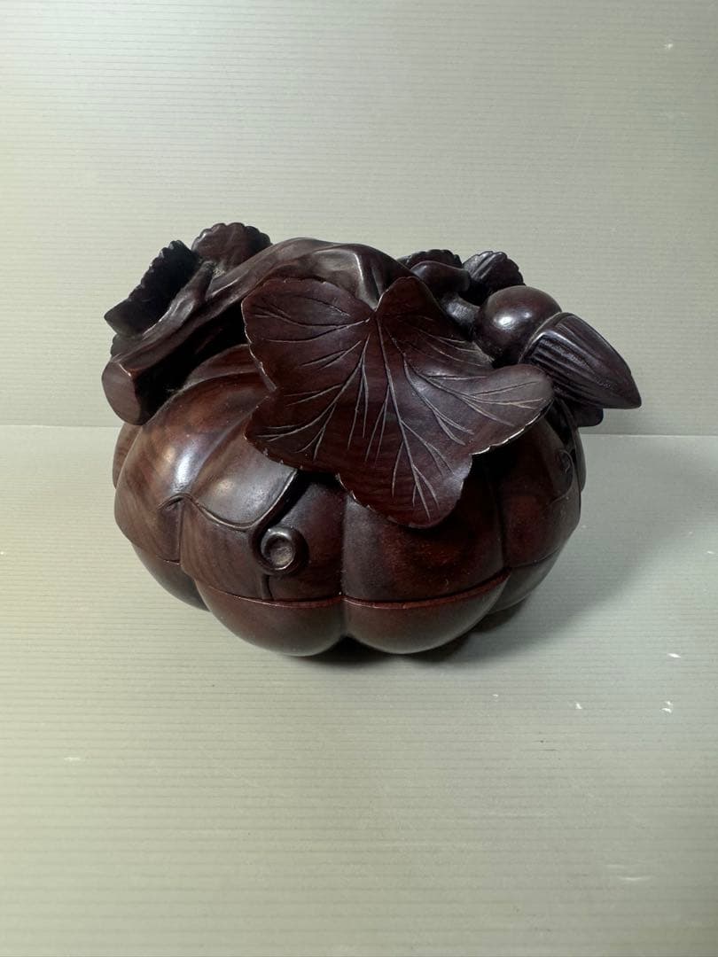 2468 茶道具　唐木かぼちゃ香合　蓋物
