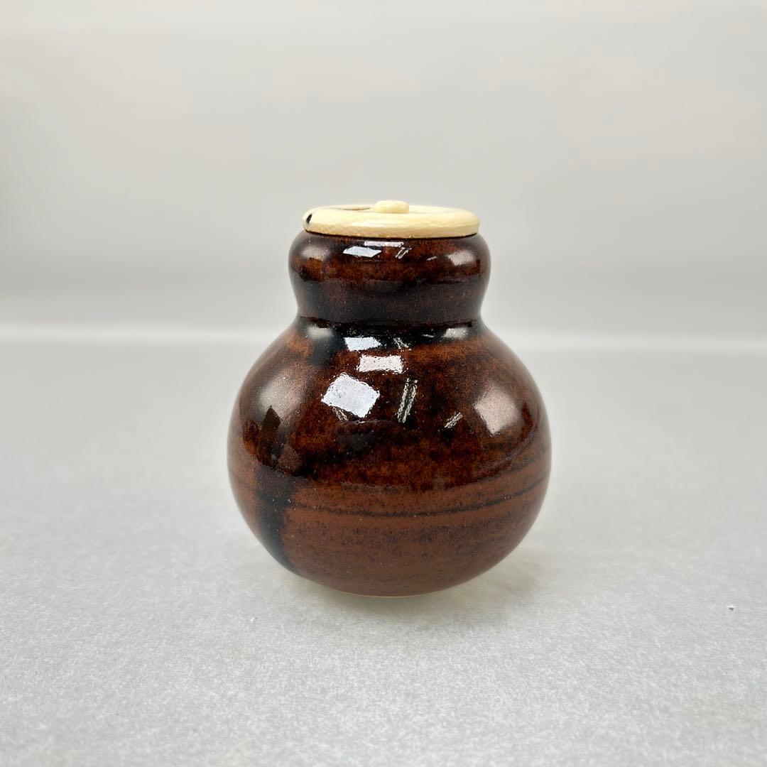 D【茶道具】茶入 瓢箪壺 大名物 陶若窯作 蓋 桐箱入り