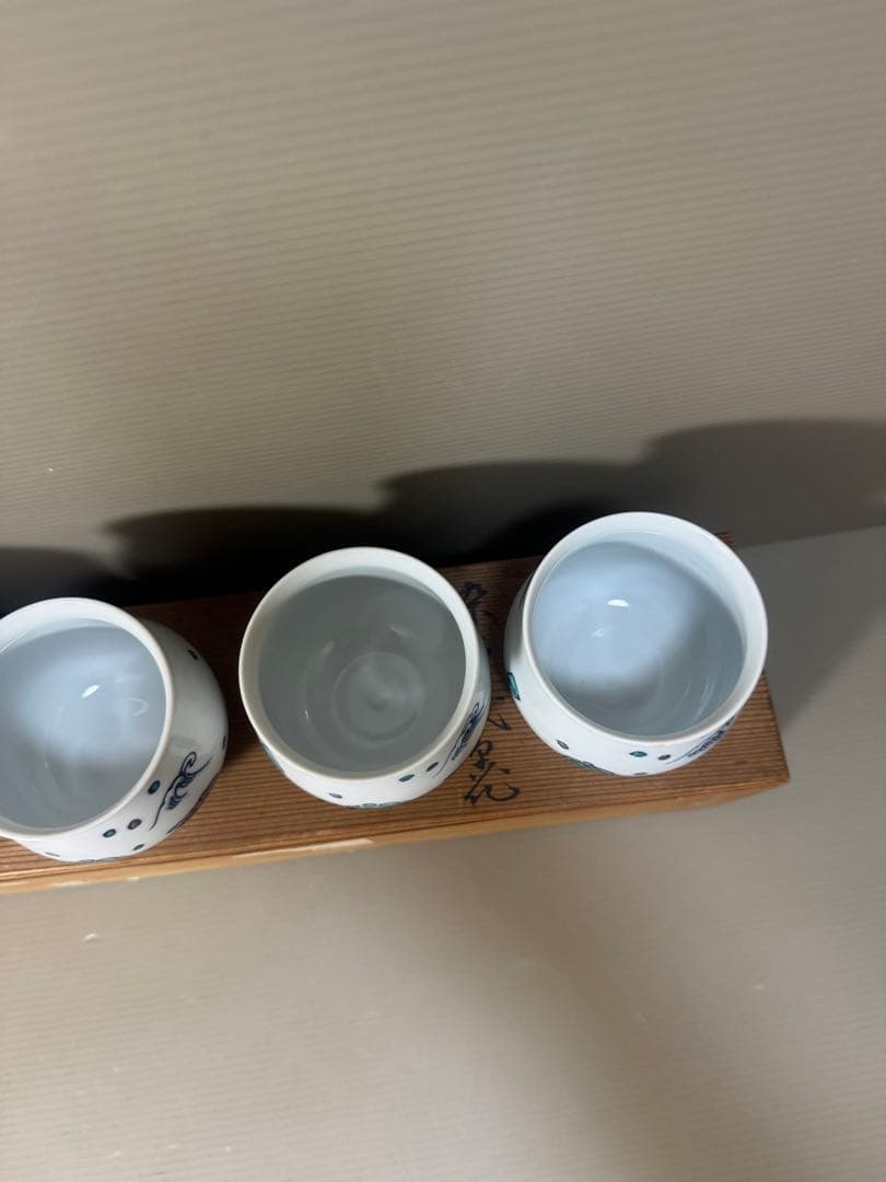 2191 源右衛門　染付花草浪花文　湯呑　5客