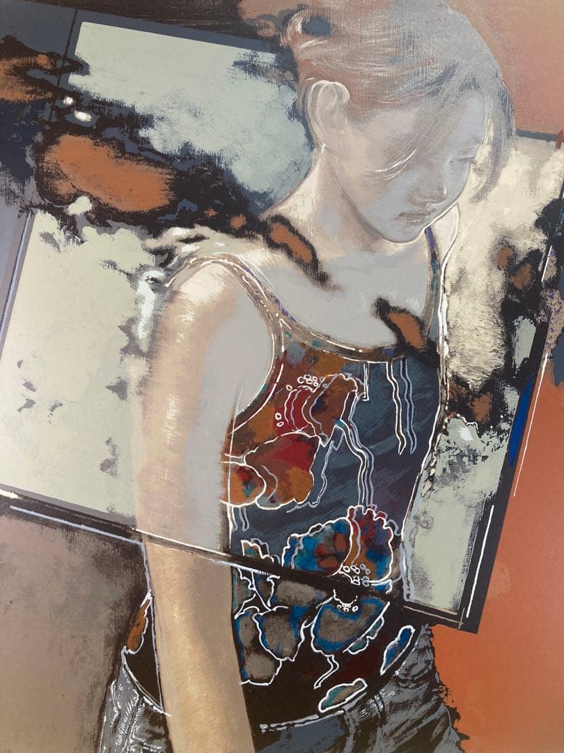 【真作保証】柏本龍太「She is,She Was」リトグラフ 直筆サイン 美人