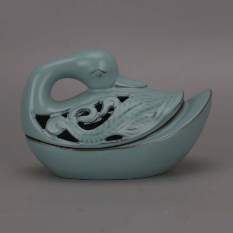 宋汝窯藍釉白鳥薫香炉 工芸品 美術品 置物