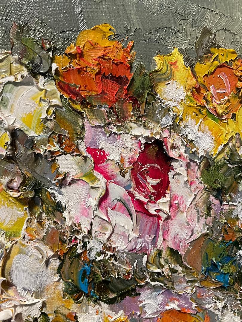 「真作」渡部ひでき「薔薇」静物画　油彩画　額装　サイン有り　F6号