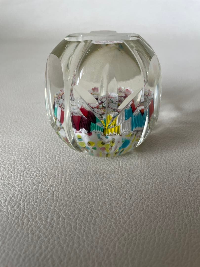 ムラノガラス ベネチアンガラス ペーパーウエイト 文鎮 ミルフィオリ 花柄カット