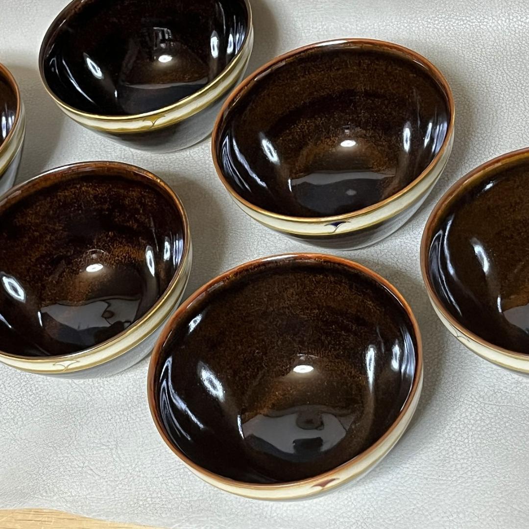 粟田焼 岡田佳山 銀杏画 数茶碗 十客 共箱 抹茶碗 茶道具 【k3468】