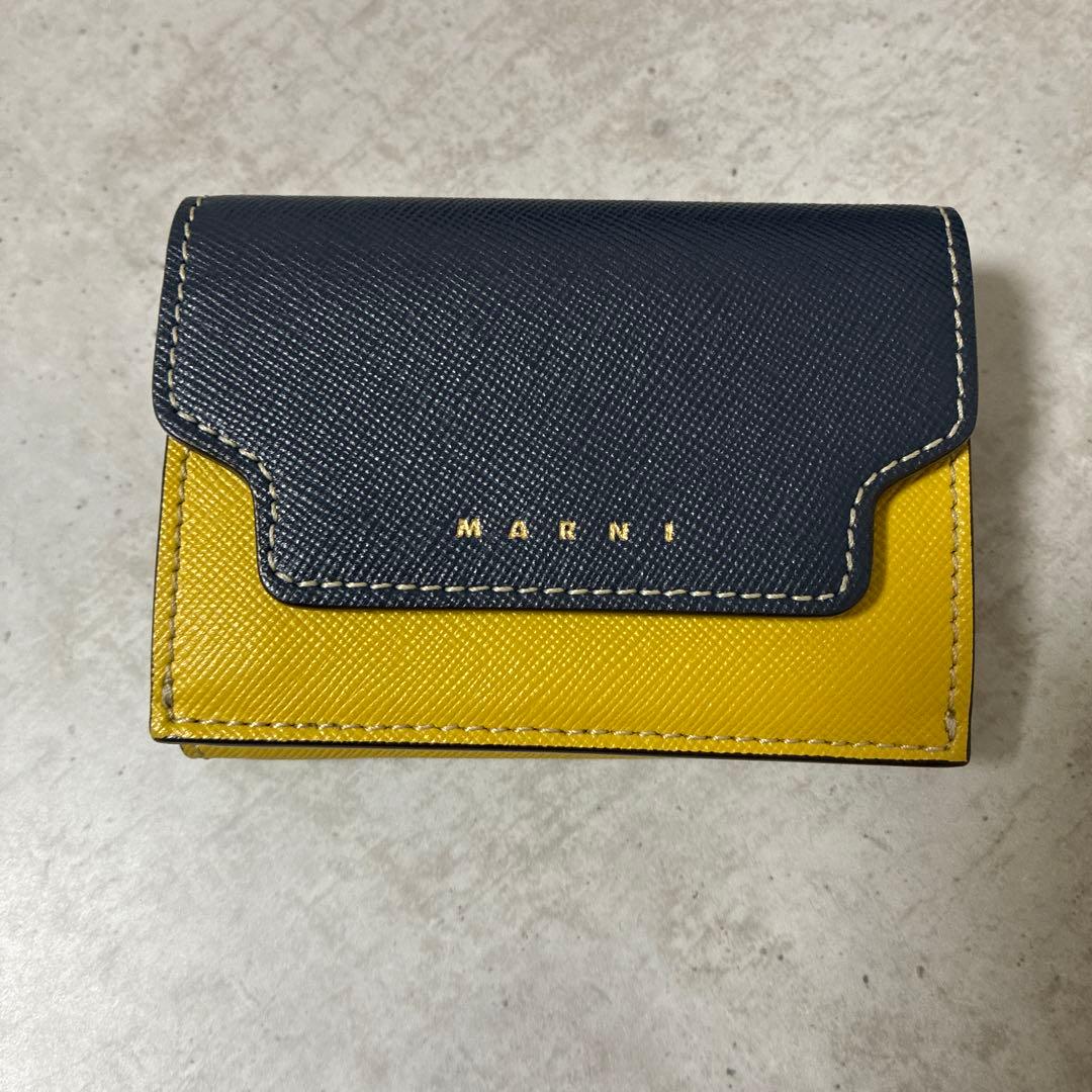 MARNI 三つ折り財布 ネイビー/イエロー