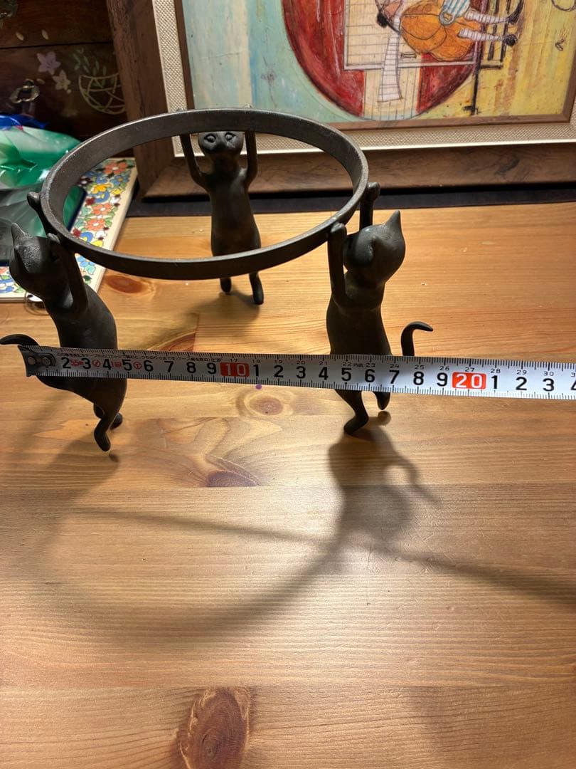 銅製 五徳 三猫 猫 火鉢 囲炉裏 茶道具 鍋置き 蓋置 金属工芸 三匹猫