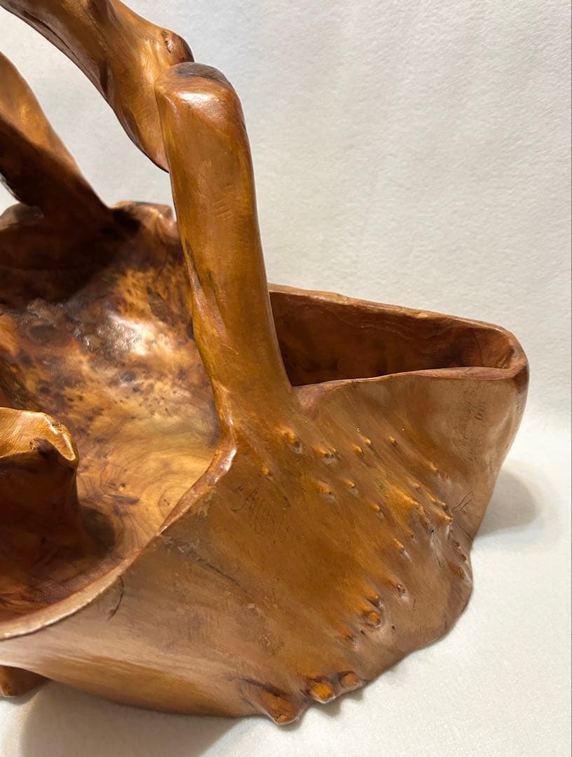 刳り貫き バスケット 籠 くりぬき 木製 工芸 木工芸