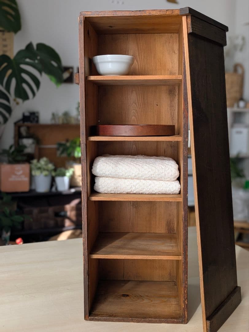 木製　什器　アンティーク　レトロ　食器棚　仕切り棚　収納棚　ラック