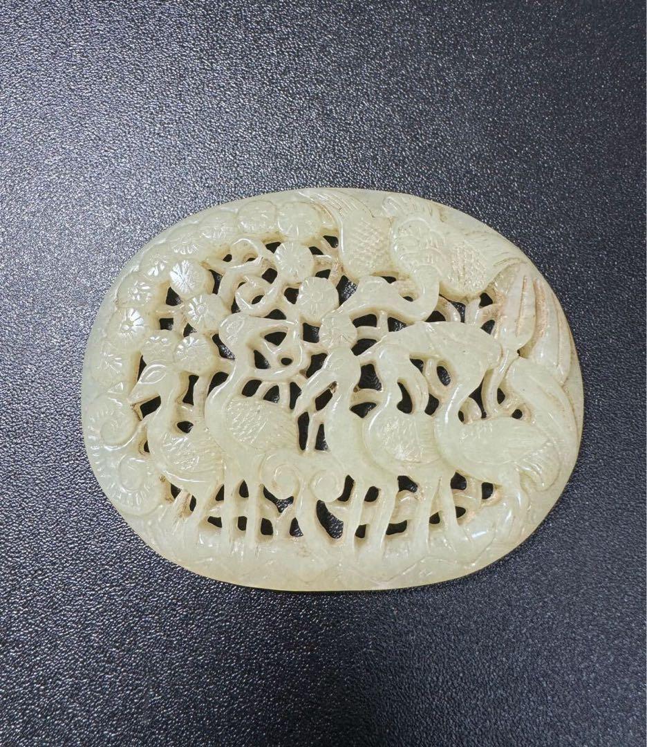 仙鶴の舞 清時代 和田玉 中国伝来 飾り物 細密雕刻 極細工 掛件 賞物