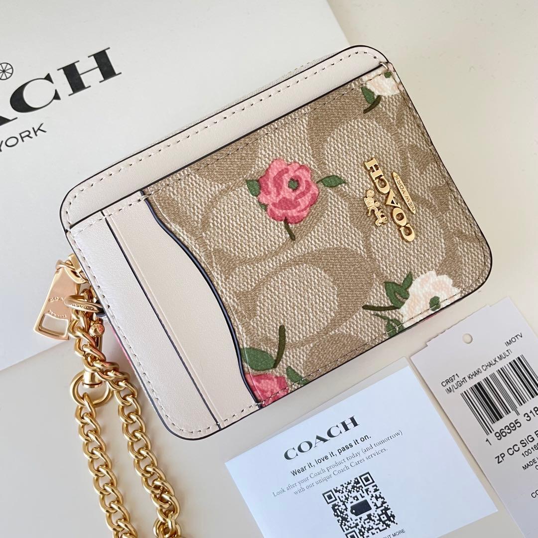 COACH コース　ケース　小銭入れ財布　ホワイト　ピンク　フラワー　花柄