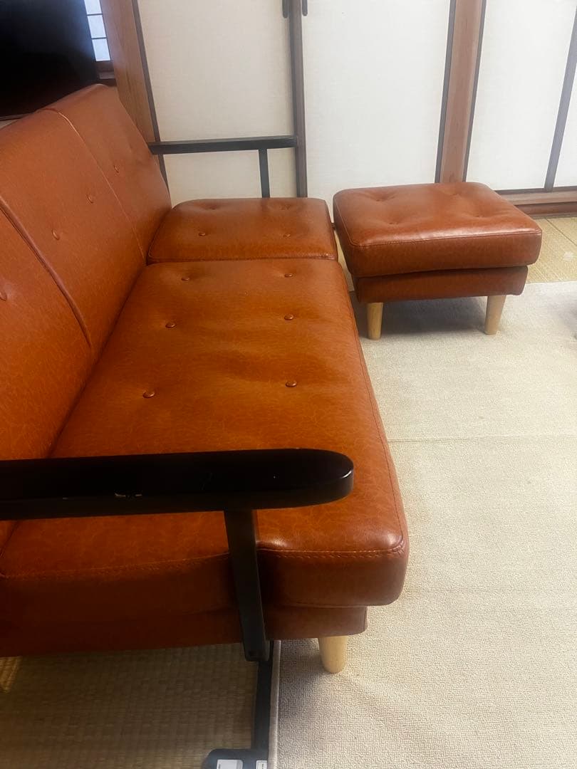 ブラウン カウチソファセット オットマン付き