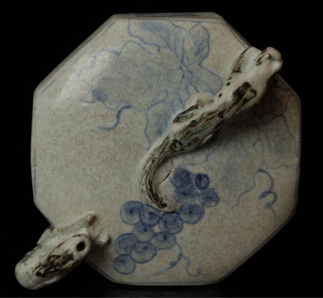 葡萄 八角形 李朝染付 水滴 陶器 葡萄図 陶器 古染付 骨董品 時代品 美術品