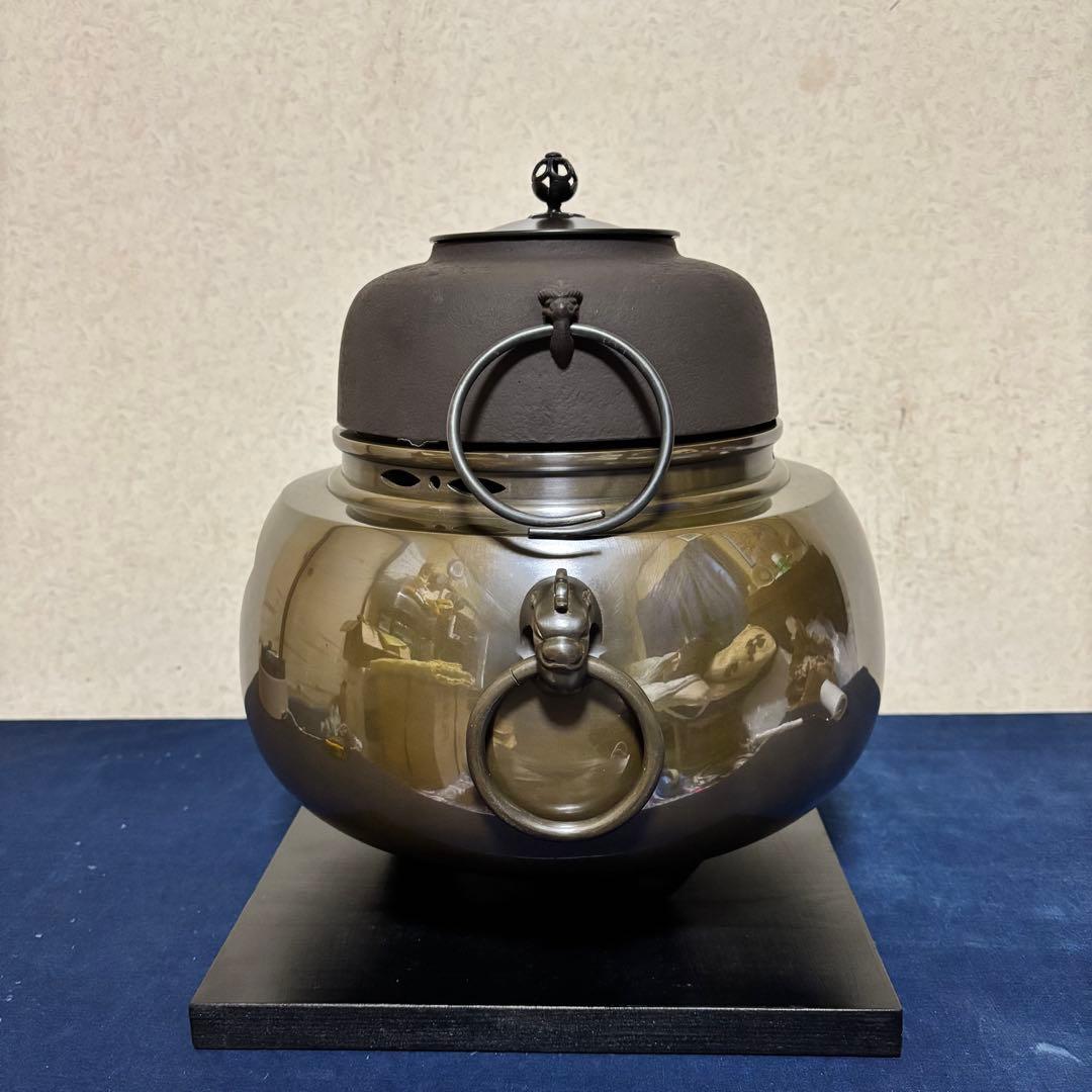 風炉/茶釜/電熱器/唐銅鬼面風炉釜/野々田製電熱器/敷板/茶道具/お点前道具