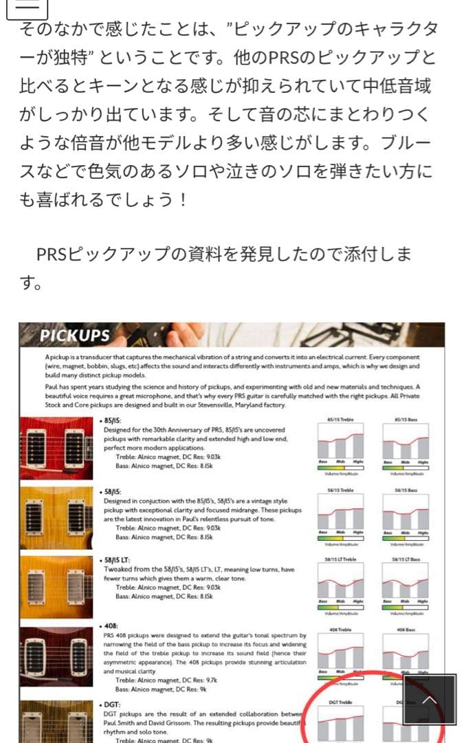 PRS DGT Davit Grissom TCI Treble ハムバッカー
