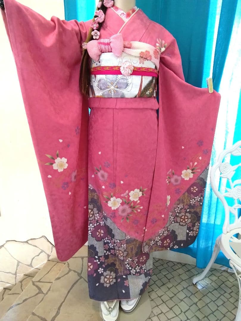超得】振袖フルセット、正絹振袖成人式、半襟重ね衿、帯揚げ帯締め、西陣袋帯、襦袢