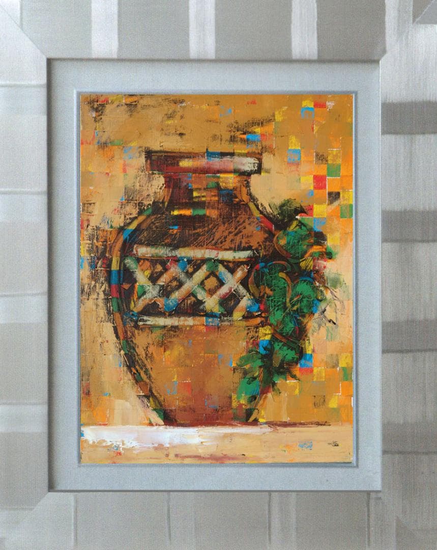 油絵 菅家令子 絵 絵画インテリア額付(白) uF6-064104 静物 壺 瓶