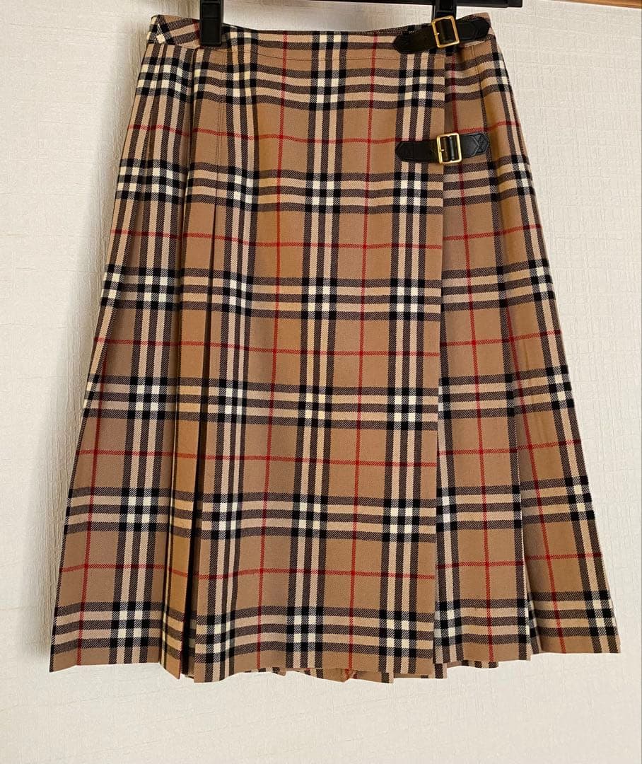 バーバリーブルーレーベル　チェックプリーツラップスカート　36