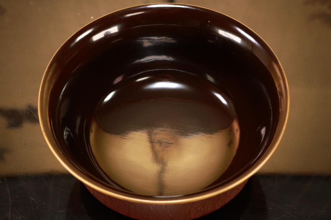 時代輪島塗　明治期　特注品　金縁内黒　松皮塗餅椀　十客　吸物椀　BJ092