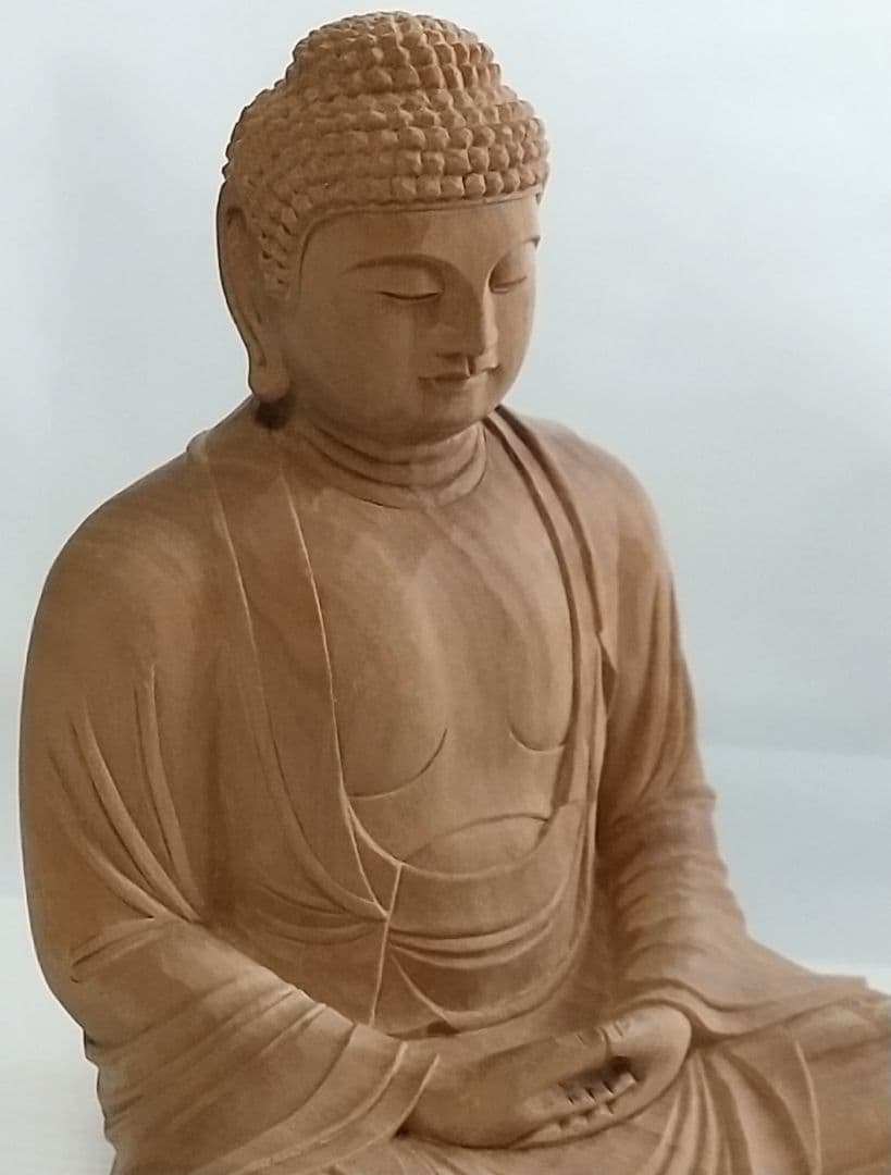 釈迦如来坐像 3寸 #334 像のみ 金彩無 お釈迦さま ◆白檀 木彫 仏像