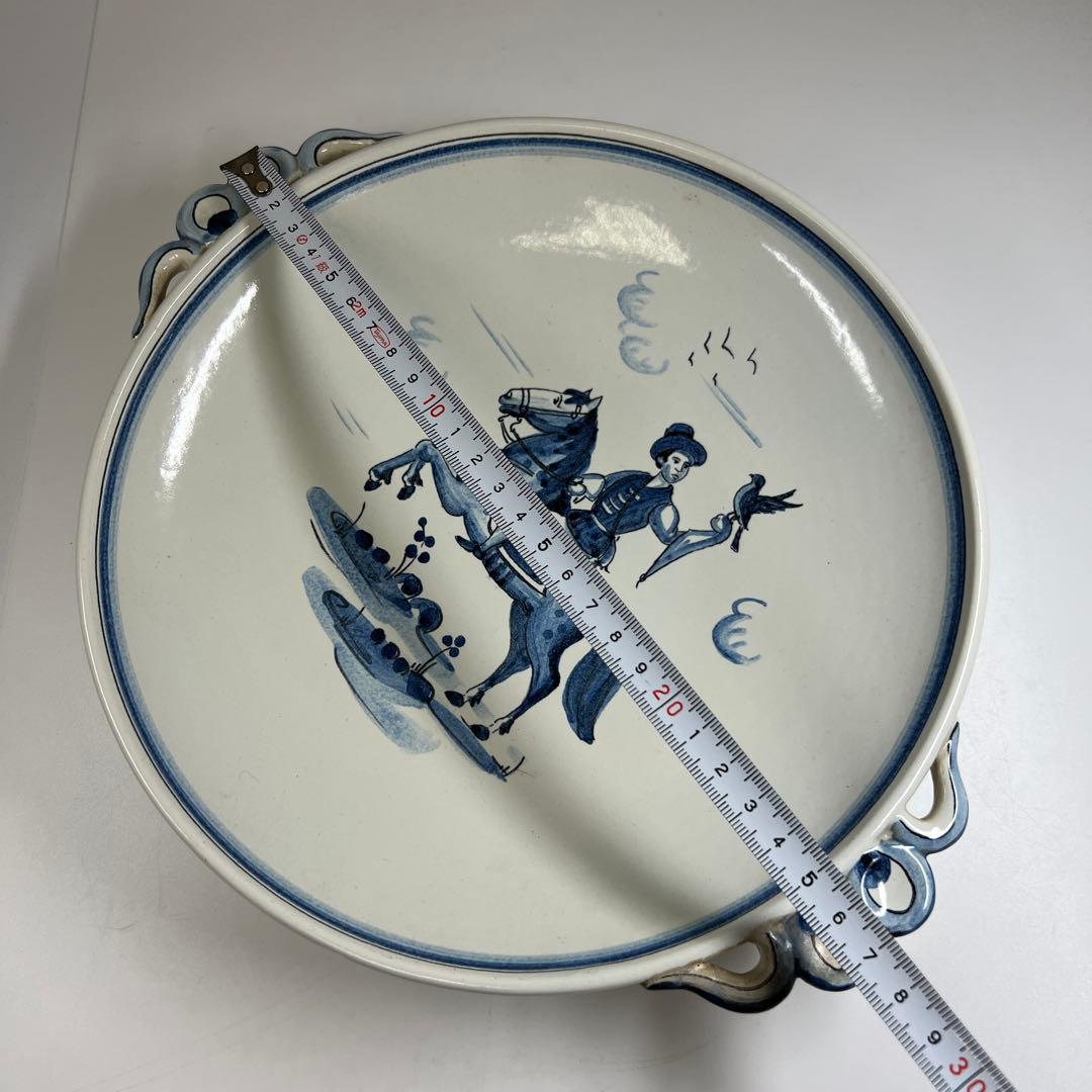 三越購入　18世紀オランダ染付手付皿　共箱　幅約28.5㎝東Y7-0501⭐︎2F