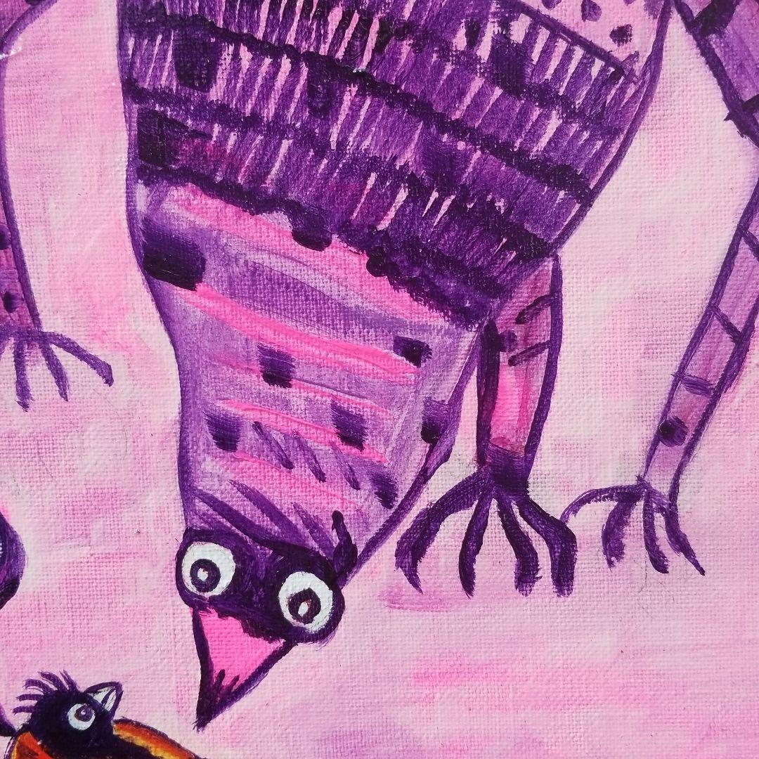 油絵　専用　卵のふ化を見る鳥のつがい