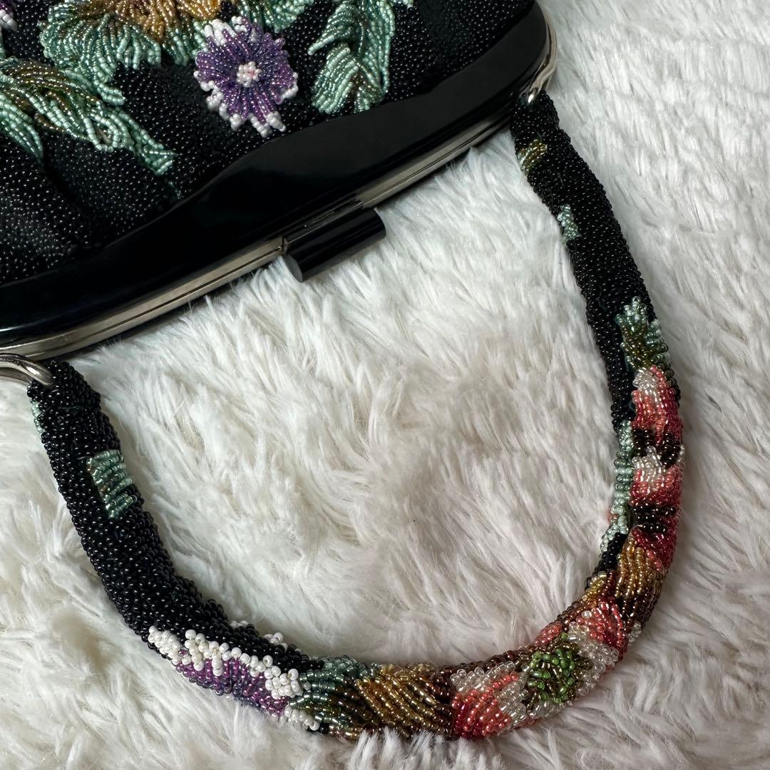 極美品 ビーズバッグ　アンティーク　総ビーズ 和装 花