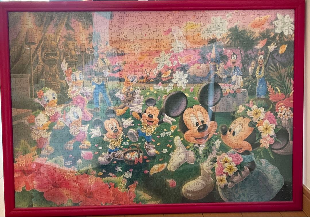 【完成品】ジグソーパズル1000ピース　ディズニー　ハワイ　木製フレーム付き