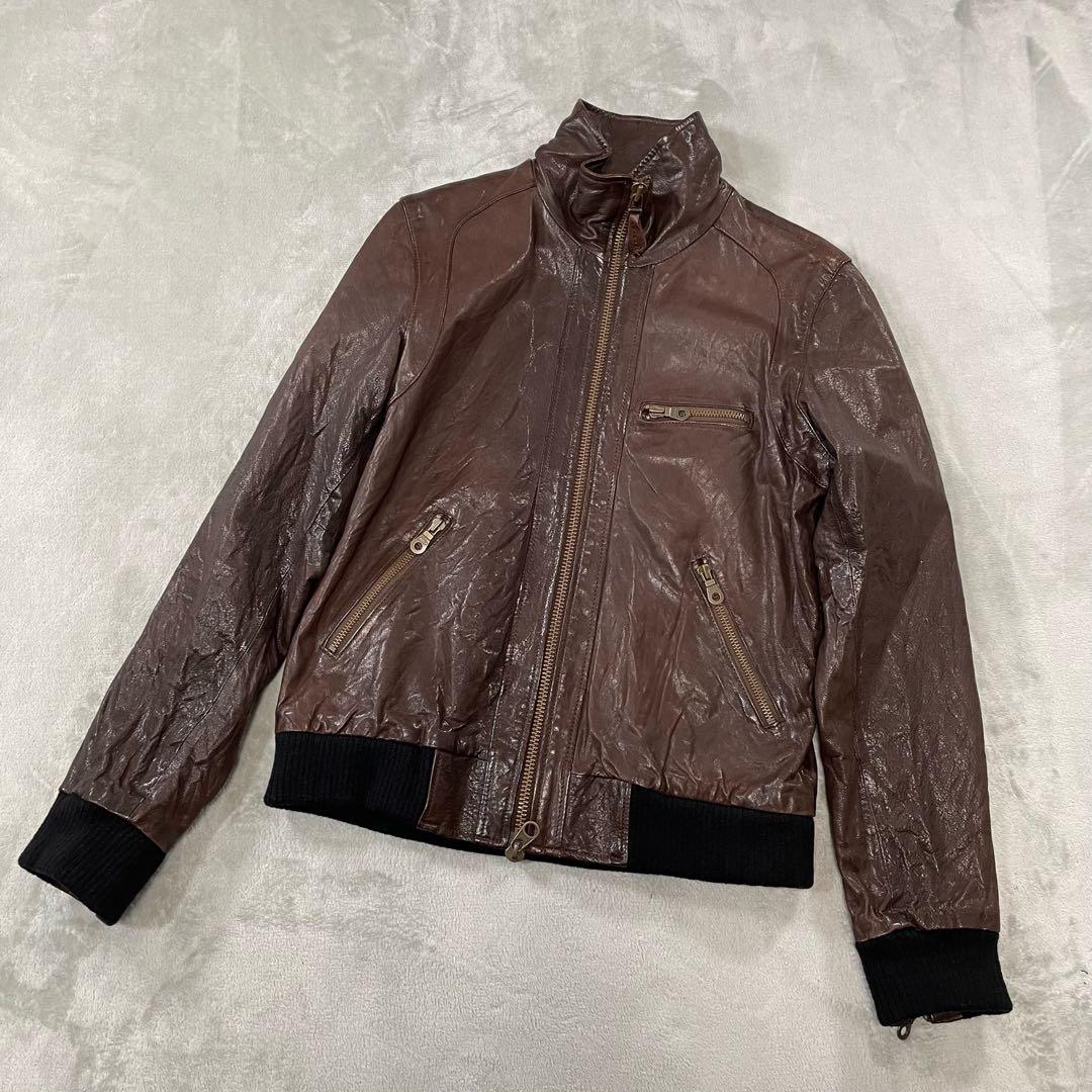 アヴィレックス ラムレザージップアップジャケット ブラウン 6171036 XL