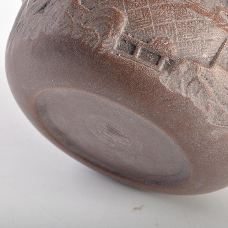 中国　紫砂　朱泥　楼閣山水文　急須　茶壷　在銘　N　6652