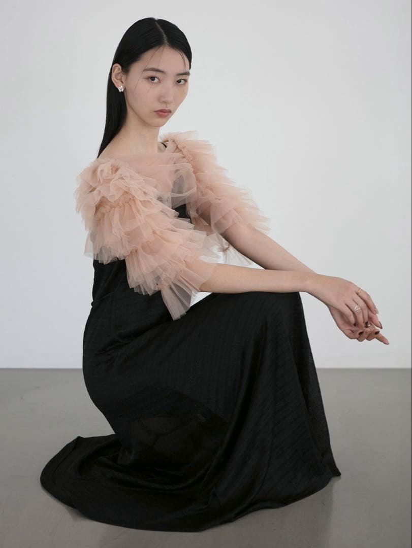 ティアードフリルチュールボレロワンピースドレス結婚式二次会パーティー成人式デート