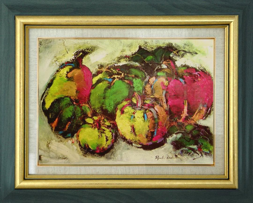 油絵 絵 絵画 インテリア 額付(黒) uF6-061404 静物 かぼちゃ