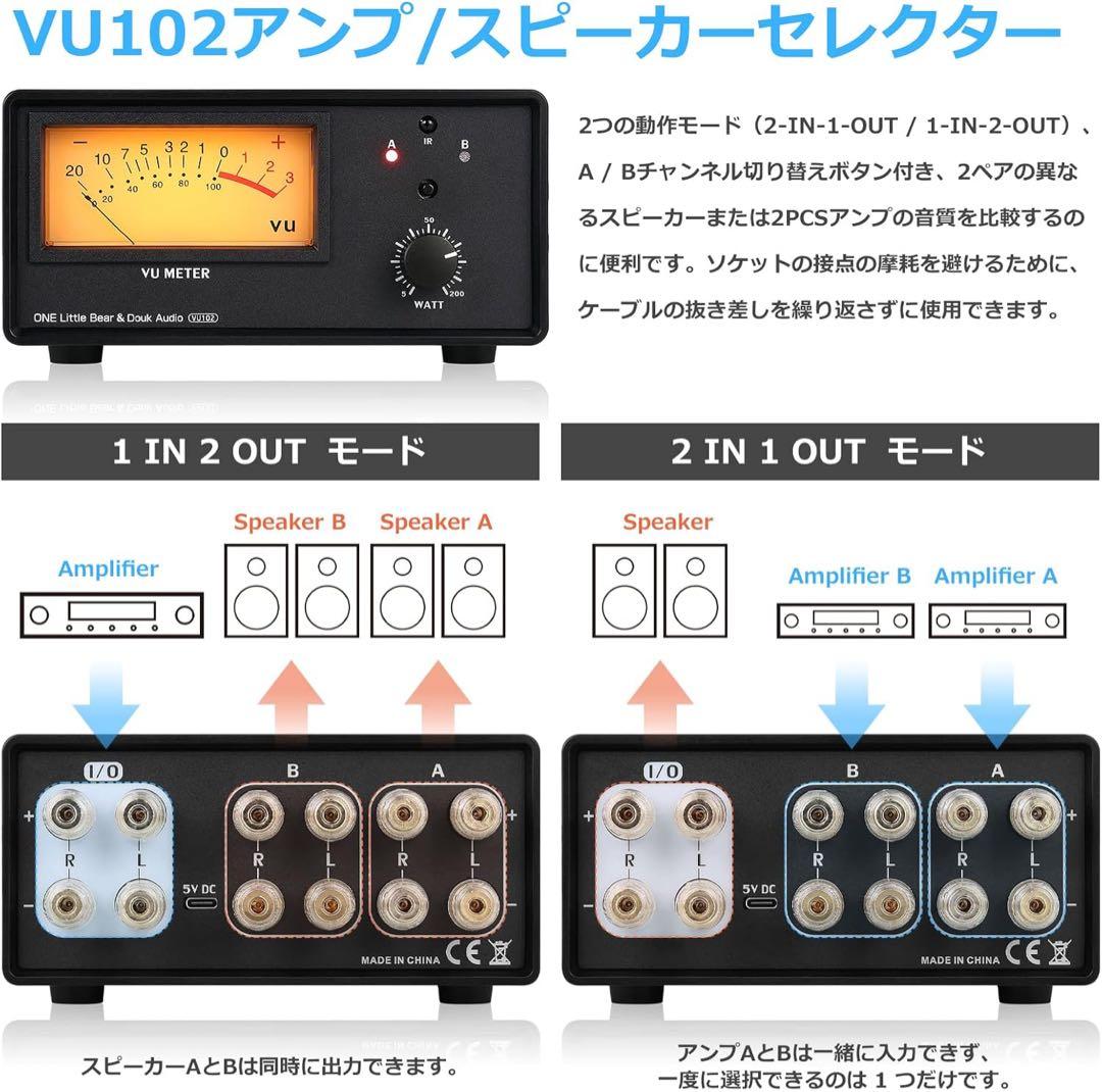 2ゾーンアンプ スピーカーセレクターボックス VUメーター付き オーディオ