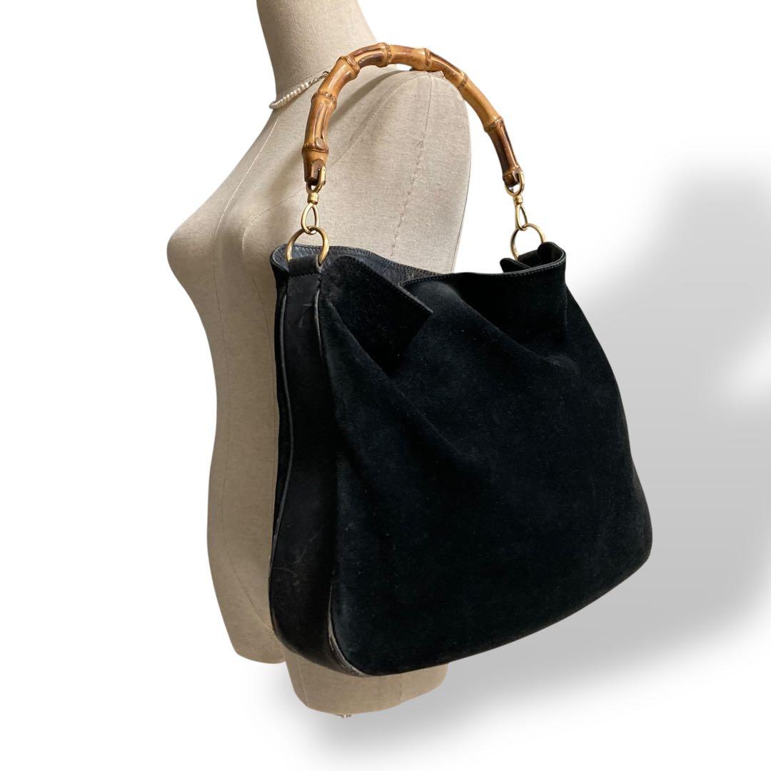 【ヴィンテージ】グッチ　バンブー　ワンショルダーバッグ　スウェード　黒　肩掛け