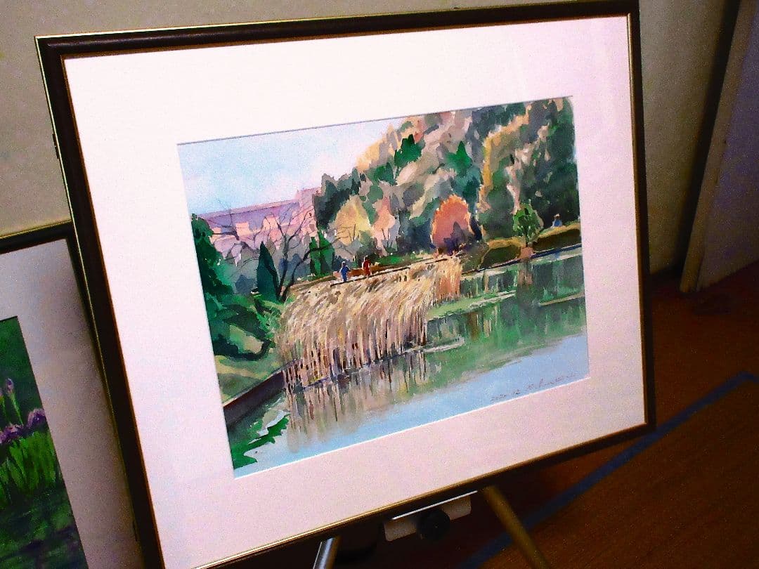 風景 水彩画 額装済み F６号