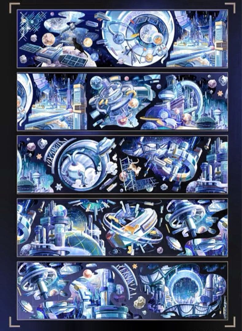 【8768】海外　マステ　3/5/巻売り　貝殻光　マスキングテープ宇宙　猫　景色