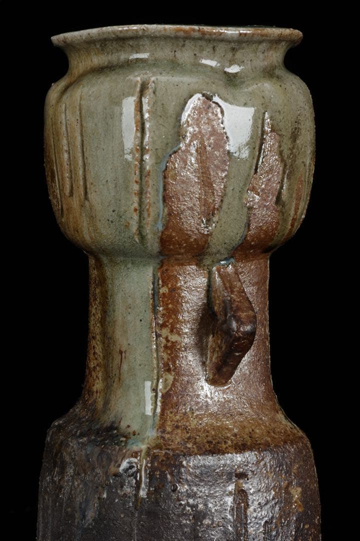 【三浦竹軒】 倣古伊賀窯 耳付花瓶 花入 花器 共箱付 在銘 古美術品 骨董品