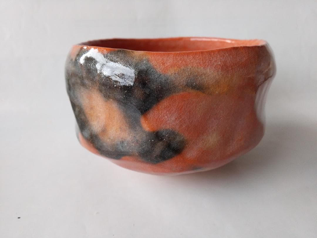 楽焼 三代 佐々木松楽 作 赤茶碗 赤楽茶碗 共箱 共布 栞 茶道具 茶碗 新品