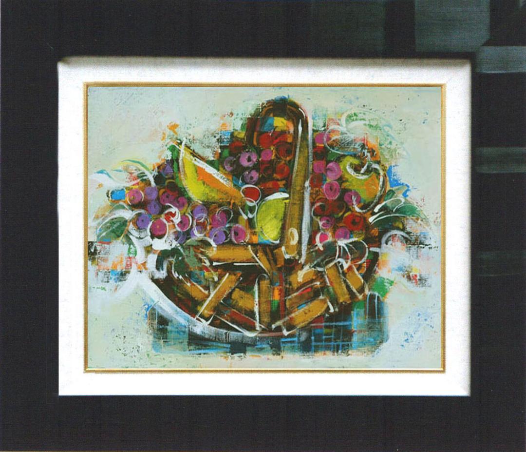 油絵 菅家令子 インテリア 額付(黒) uF6-061403 静物 フルーツ