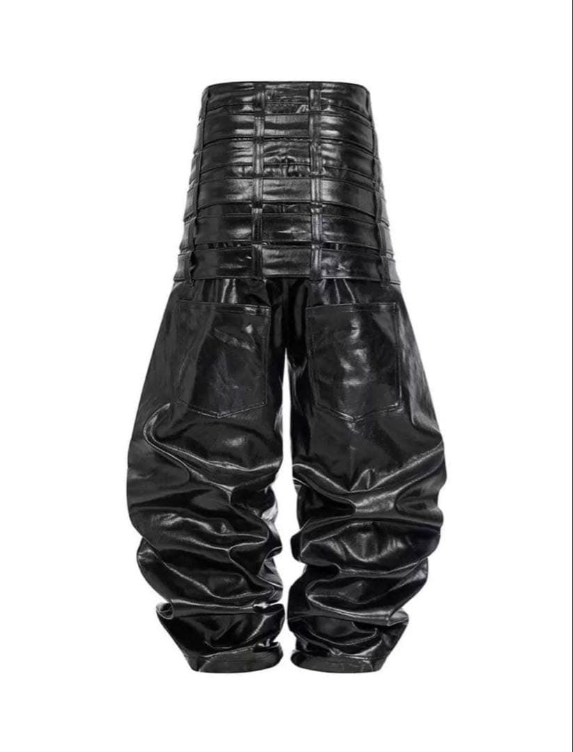 REBEL WAVE 多重 ウエスト サルエル エナメル パンツ 黒