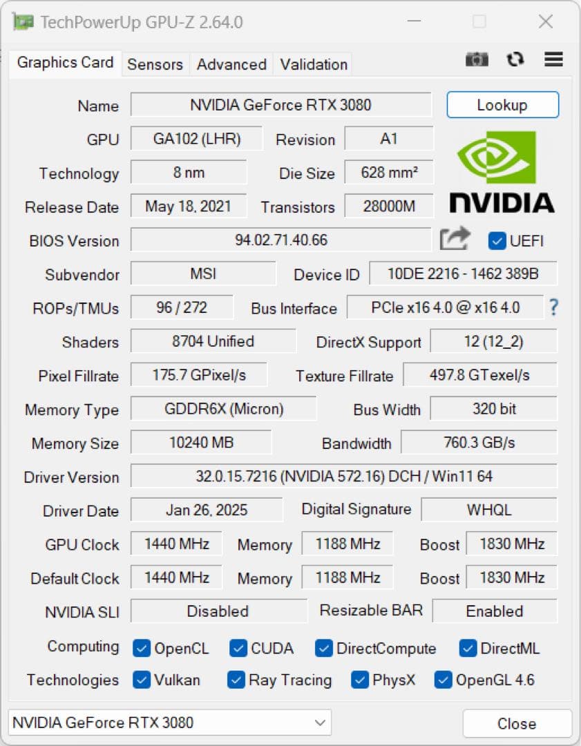 グラフィックボード・グラボ・ビデオカード MSI GEFORCE RTX3080 GAMING X TRIO 10G